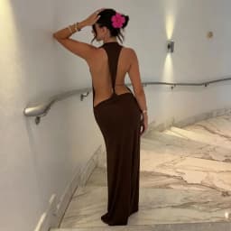 Tossy Women Halter Backless Bodycon Maxi Dress Open Back Spaghetti Strap Gold Ring Evening Party Gown Summer Beach Long Dress