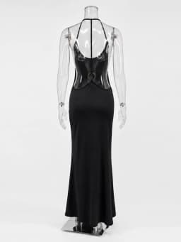 Tossy Women Halter Backless Bodycon Maxi Dress Open Back Spaghetti Strap Gold Ring Evening Party Gown Summer Beach Long Dress