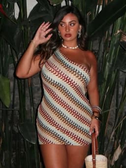 Bohemian Slanted Shoulder Colorful Striped Bodycon Dress Chic Irregular Printed Knitted Backless Slim Fit Mini Dresses Beach