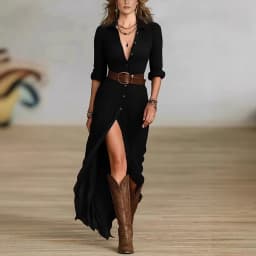 Sexy Fashion Women's Dress New French Retro V-neck Waist Pleated Loose Slit Temperament Long Sleeve Dresses For Women Robe Femal