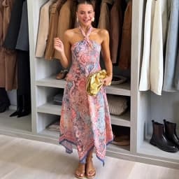 Floral Print Asymmetrical Hem Maxi Dress Women Halter Neck Sleeveless A-line Mesh Dresses 2026 Summer Chic Vacation Party Gown