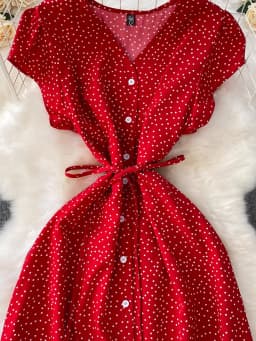 Summer Women Polka Dot Long Dress Vintage V-Neck Flying Sleeve High Waist Single Breasted A-Line Casual Vestidos Female Robe New