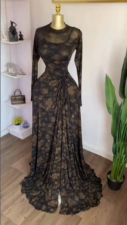 GLCMYAYA Women Long Sleeve Floral O-neck High Split Big Swing A-line Maxi Dress 2026 Birthday Vacation Trendy Dresses Vestidos