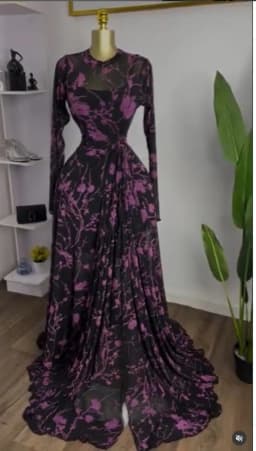 GLCMYAYA Women Long Sleeve Floral O-neck High Split Big Swing A-line Maxi Dress 2026 Birthday Vacation Trendy Dresses Vestidos