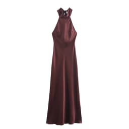 BSAY Dress for Women Fashion 2024 Autumn New Bow Sexy Backless French Elegant Halter Neck Satin Texture Midi Dresses