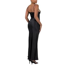 Lamuusaa Sexy Corset Dresses for Women y2k Low Cut Satin Spaghetti Strap Sleeveless Bodycon Dresses Going Out Party Dresses