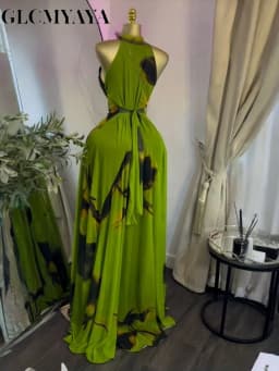 GLCMYAYA Women Printed Sleeveless with Sashes Fit and Flare A-line Maxi Dress 2026 Streetwear Beach Holiday Long Dresses Vestido