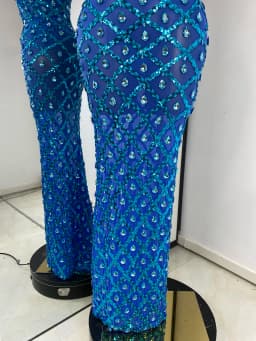 Women Luxury Prom Gowns Blue Sparkly Rhinestones Sequines Halter Backless Maxi Long Birthday Evening Club Party Dresses