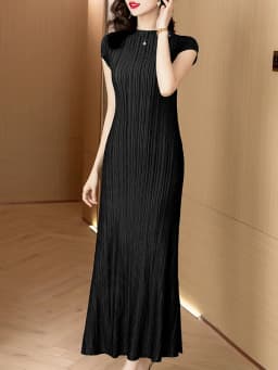 Casual Fashion Pleated Skirt Midi Dress High Waist Slit Polyester Fiber Summer Elegant Women's Dress Daily Wear H-Shape