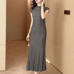 Casual Fashion Pleated Skirt Midi Dress High Waist Slit Polyester Fiber Summer Elegant Women's Dress Daily Wear H-Shape