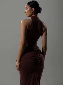 Mozision Halter Ruched Sleeveless Sexy Maxi Dress Women Gown Fashion Slim High Waist Evening Club Party Split Long Dress