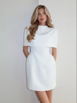 Elegant Solid Shawl Mini Dress Women Chic Half High Collar Waist Cinching A-line Short Dresses 2026 Lady Party Evening Gown New