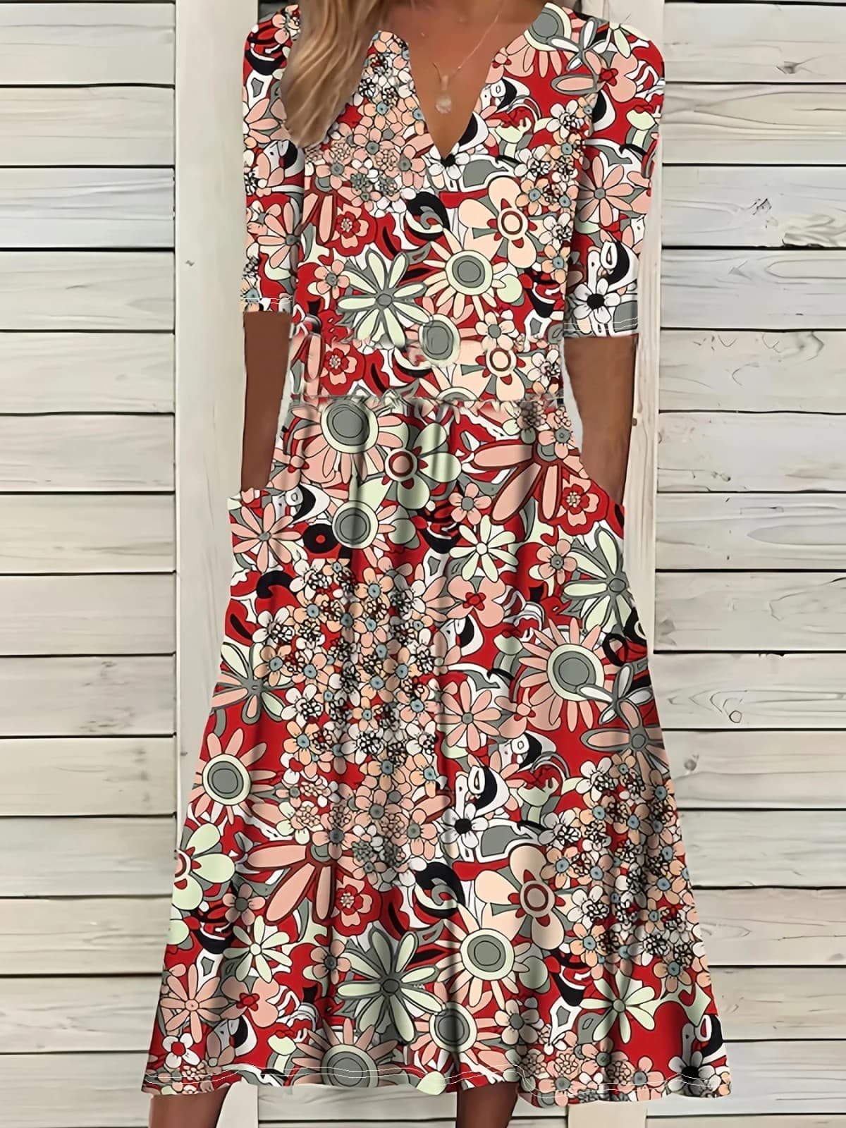 Summer Fashion Vintage Floral Print Boho Party Dresses For Women 2025 Elegant V-Neck Half Sleeve Pockets Beach Long Dress Robe