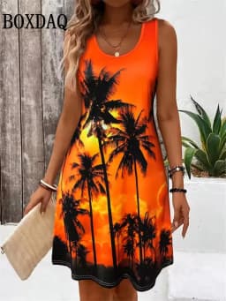 Summer Hawaii Scenery 3D Print Beach Dresses Women Loose Party Dress Sleeveless Sundress Casual Flower Tank Short Dresses 2025