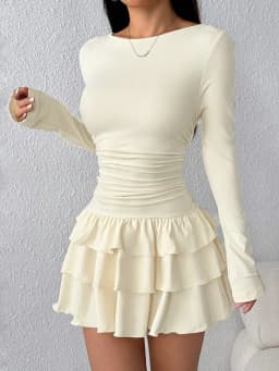 Autumn Elegant Long Sleeve O-neck Sexy Bodycon Solid Mini Prom Dress Women Outfit Elasticity Evening Party Festival Cake Dress
