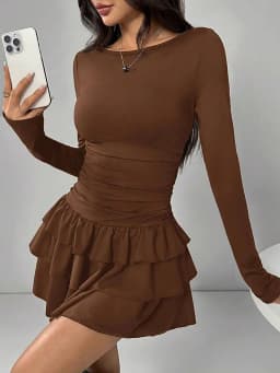 Autumn Elegant Long Sleeve O-neck Sexy Bodycon Solid Mini Prom Dress Women Outfit Elasticity Evening Party Festival Cake Dress