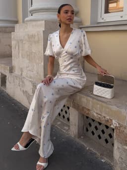 Elegant Print Women Long Dress Fashion V-neck Pleated Flutter Short Sleeve Empire Female Dresses 2026 Summer Chic Female Robe