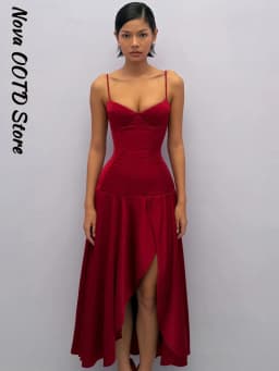Slit Waist Cinching Evening Dress V Neck Sleeveless Slim Irregular Long Women's Summer Dresses New Elegant Party Robe 2026