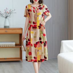 New Hot Fashion 2025 Casual Print Women Summer Dresses For Women Clothing Cotton Vintage Dress Plus Size