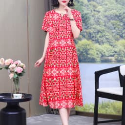New Hot Fashion 2025 Casual Print Women Summer Dresses For Women Clothing Cotton Vintage Dress Plus Size