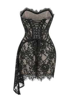 VC Christmas Dress For Women Red Lace Sexy Strapless Sleeveless Slim Supper Short Dress With Lace-Up