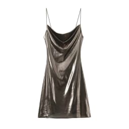 HH Women's Sexy Shinning Metallic Color Slip Mini Dress Woman Fashion Spaghetti Strap Pleated V-neck Slim Party Dresses