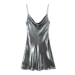 HH Women's Sexy Shinning Metallic Color Slip Mini Dress Woman Fashion Spaghetti Strap Pleated V-neck Slim Party Dresses