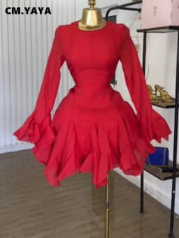 CM.YAYA Women flare long sleeve Printed Big Swing Ball Gown Dress 2025 Summer Holiday Night Club Party Vestidos Sexy Dresses