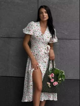 Bornladies Women's 100% Cotton A-Line Midi Dress Summer 2025 Floral Jacquard Elegant Beige Flowy Long Dress for Women