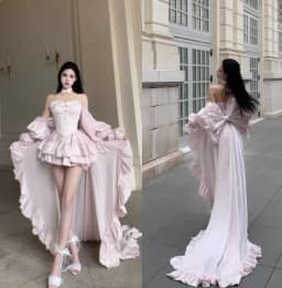 Princess Style Lolita Trailing Dress for Women Spring Summer New Sexy Girl Tube Top Birthday Party Dress Elegant Fluffy Dresses