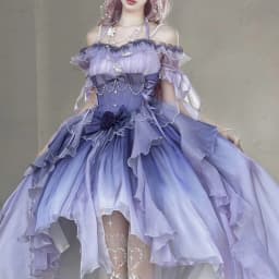 Dophee Original Lolita Trailing Puffy Dress Women Short Front Long Back Princess Blue Flower Wedding Dress Elegant Off Shoulder