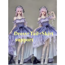 Dophee Original Lolita Trailing Puffy Dress Women Short Front Long Back Princess Blue Flower Wedding Dress Elegant Off Shoulder