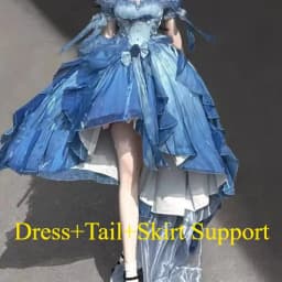 Dophee Original Lolita Trailing Puffy Dress Women Short Front Long Back Princess Blue Flower Wedding Dress Elegant Off Shoulder