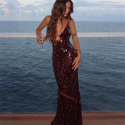 Glitter Sequins Spaghetti Straps Women's Evening Long Maxi Dress Sleeveless Backless High Waist Sexy Lady Birthday Party Gown