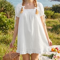 Bohemian Puff Sleeve Maternity Dress Women Square Neck A-line Mini Ruffled Dresses Fairy Vintage Loose Fit Flowy Short Dress