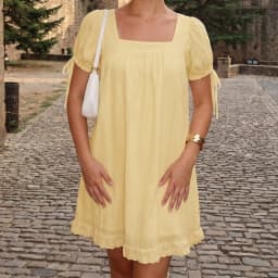 Bohemian Puff Sleeve Maternity Dress Women Square Neck A-line Mini Ruffled Dresses Fairy Vintage Loose Fit Flowy Short Dress
