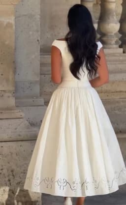 Minimalist White Boat Neck Midi Dress Women Elegant Cap Sleeve A-line Flare Eyelet Embroidery Vestido Wedding Formal Party Gown