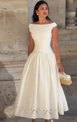 Minimalist White Boat Neck Midi Dress Women Elegant Cap Sleeve A-line Flare Eyelet Embroidery Vestido Wedding Formal Party Gown
