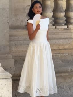 Minimalist White Boat Neck Midi Dress Women Elegant Cap Sleeve A-line Flare Eyelet Embroidery Vestido Wedding Formal Party Gown