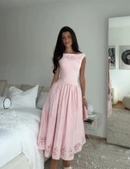 Minimalist White Boat Neck Midi Dress Women Elegant Cap Sleeve A-line Flare Eyelet Embroidery Vestido Wedding Formal Party Gown