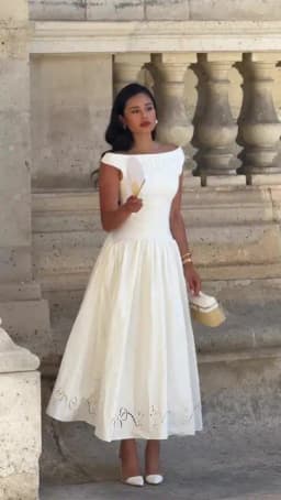 Minimalist White Boat Neck Midi Dress Women Elegant Cap Sleeve A-line Flare Eyelet Embroidery Vestido Wedding Formal Party Gown