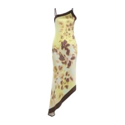 Yellow Brown Tie-Dye Midi Dress Print Halter Neck Open Back Asymmetric Hem Chiffon Dresses 2026 Party Women Fashion Chic Outfit
