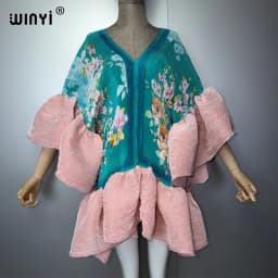 WINYI Women's Pleated Elastic Elegant Short Dress Beach Cover Up Kaftan Abaya Dubai Luxury Evening Wear Muslim Fashion