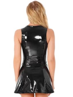 S-5XL Sleeveless Shiny Faux PU Leather A-line Dress Wet Look PVC Dresses Tights Sexy Sundress V-neck Vestido Minifalda Miniskirt