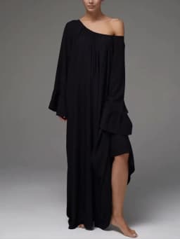Parc Fee Casual Loose White Women Dress 2025 Elegant U-Neck Long Sleeve Floor-Length Dresses Simple Oversize Solid Female Dress