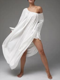 Parc Fee Casual Loose White Women Dress 2025 Elegant U-Neck Long Sleeve Floor-Length Dresses Simple Oversize Solid Female Dress