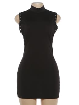Kliou Side Hollow Design Mini Dress Woman o-Neck Sleeveless Metal Rings Decoration Skinny Peach Hip Midnight Club Party Bodycon