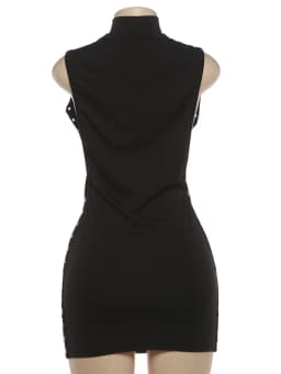 Kliou Side Hollow Design Mini Dress Woman o-Neck Sleeveless Metal Rings Decoration Skinny Peach Hip Midnight Club Party Bodycon