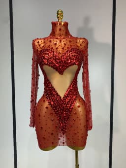 High Quality Rhinestone Sequin Sexy See Through Mesh Mini Dress Women Evening Party Nightclub Singer Stage PerformanceCostume