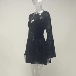 Goth Dark Elegant Vintage Mall Gothic Velvet Dresses Grunge Punk Style Flocked Bandage Dress Women Flare Sleeve Party Alt Outfit